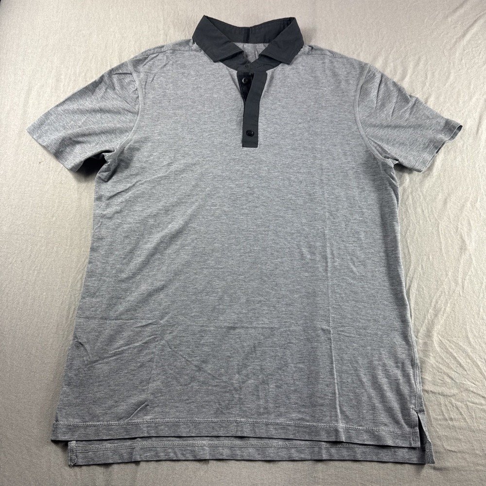 Lululemon Evolution Polo Men M Gray Golf Performance Preppy Contrast Collar READ